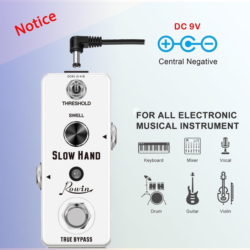 Rowin Digital Slow Hand Guitar Pedal Slow Gear Combine Reverb or Delay for Electric Guitar Bass True Bypass (LEF-326) - Image 4
